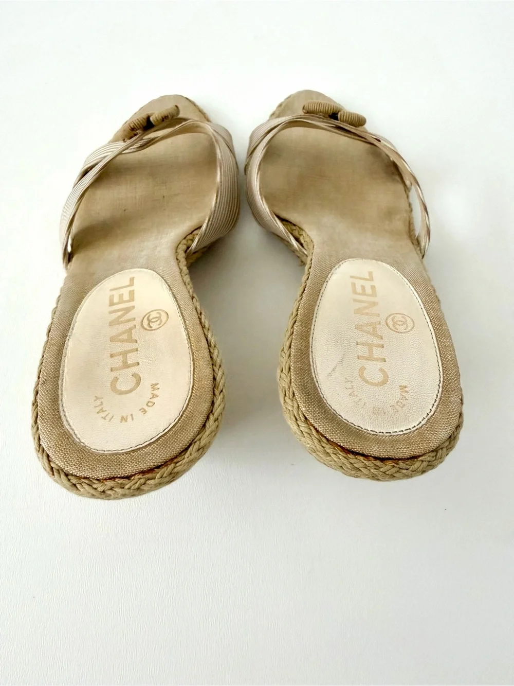 CHANEL | Vintage CC Logo Espadrille Wedge Sandal Slide Beige Cream EU 37.5